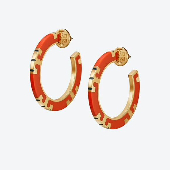 Tory Burch T-Stripe Hoop Earrings - Picture 2 of 7